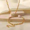 Wholesale 304 Stainless Steel Freshwater Pearl Geometric Ion Plating (IP) Pearl 18K Gold Plated Simple Style Classic Style Streetwear Waterproof Non Tarnish Inlay Jewelry Set