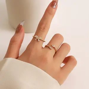 Wholesale Fashion Geometric Bow Knot Copper Rings Inlay Zircon Copper Rings
