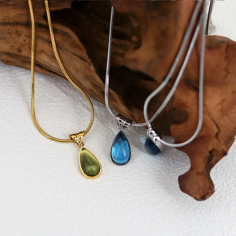 Wholesale Jewelry Elegant Simple Style Water oplets 304 Stainless Steel Glass Plating Inlay Stainless Steel Necklaces