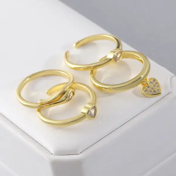 Wholesale Copper 18K Gold Plated Gold Plated Plating Inlay Water Droplets Heart Shape Zircon Open Rings Rings
