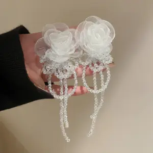 10# Silver Needle-White Mesh Crystal Flowers