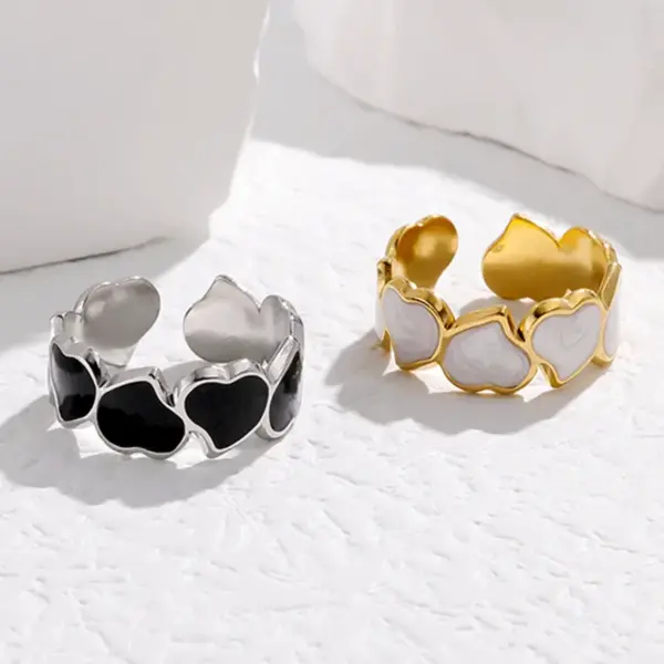 Wholesale PVD Coated Real Gold Plated Heart Shape Stainless Steel Sweet Waterproof Non Tarnish Open Ring