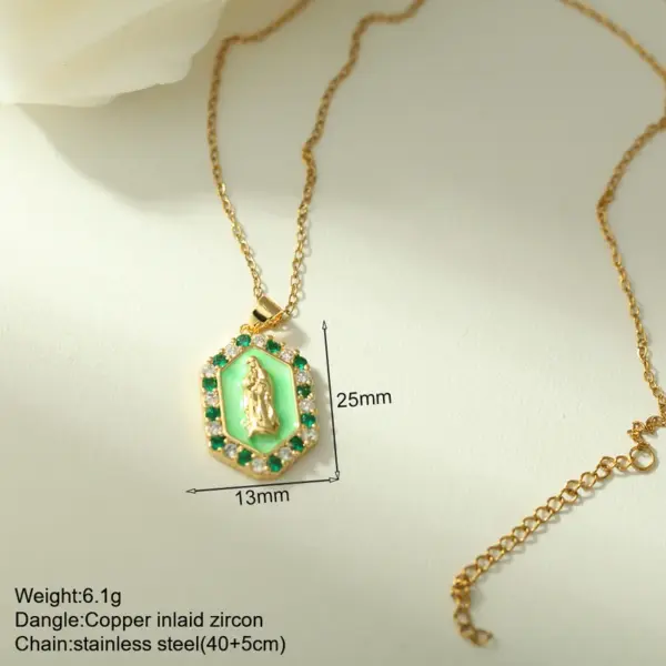 PVD Coated Real Gold Plated Cross Virgin Mary Heart Shape 304 Stainless Steel Retro Commute Waterproof Non Tarnish 304 Stainless Steel Lobster Trigger Clasp Closure Pendant Necklace