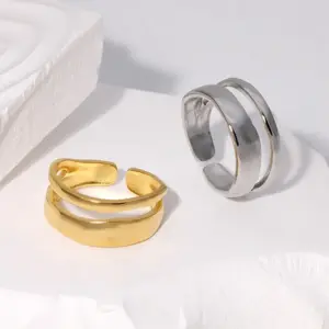 Wholesale PVD Coated Real Gold Plated Geometric Stainless Steel Simple Style Waterproof Non Tarnish Open Ring