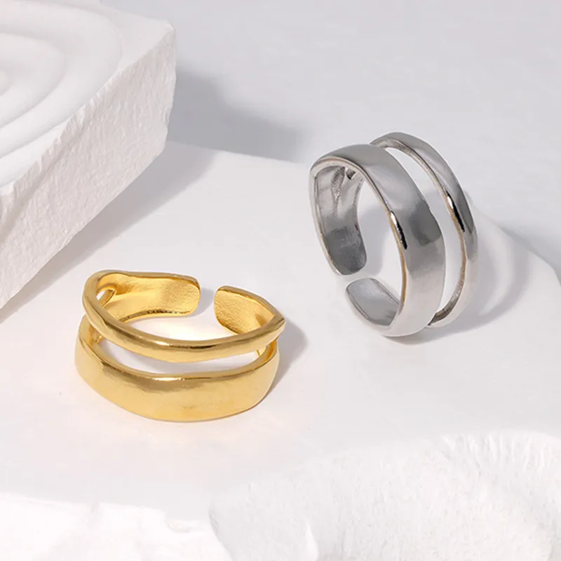 Wholesale PVD Coated Real Gold Plated Geometric Stainless Steel Simple Style Waterproof Non Tarnish Open Ring