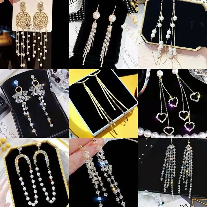 Wholesale 1 Pair Elegant Star Tassel Heart Shape Inlay Alloy Artificial Pearls Rhinestones Glass Earrings