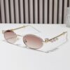 Wholesale New oval metal round sunglasses sunscreen high-level sunglasses women's sweet diamond sunglasses UV protection