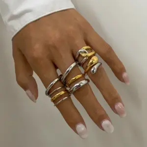 PVD Coated Real Gold Plated Geometric 304 Stainless Steel Simple Style Classic Style Waterproof Non Tarnish Rings