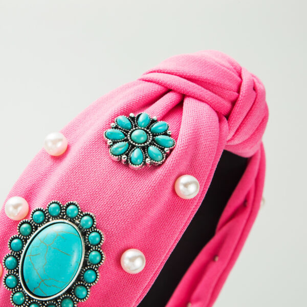 Wholesale Cross-border fashion new vintage turquoise hairband wide-brimmed beaded flower headband light luxury high-end ball hair accessories