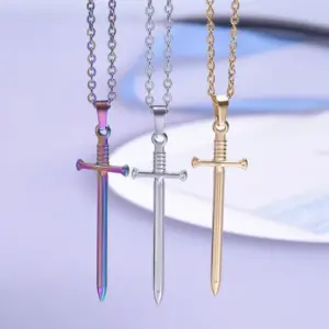Wholesale PVD Coated Real Gold Plated 18K Sword 304 Stainless Steel Modern Style Simple Classic Waterproof Non Tarnish Pendant Necklace