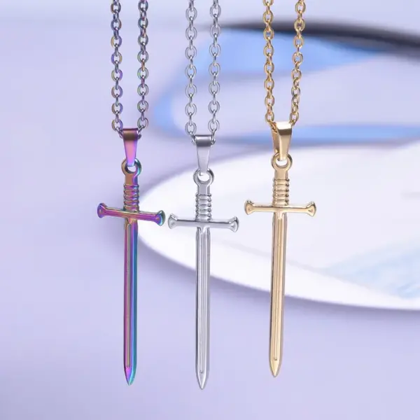 Wholesale PVD Coated Real Gold Plated 18K Sword 304 Stainless Steel Modern Style Simple Classic Waterproof Non Tarnish Pendant Necklace