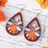 Wholesale Cross-Border New Autumn Harvest Thanksgiving Cute Turkey Water Drop Hollow Pendant Earrings Wooden Double-Sided Earrings