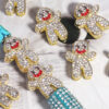 Wholesale Alloy 3D cartoon gingerbread man, full of rhinestones and straight-hole beads, DIY phone chain, keychain, bag chain accessory.