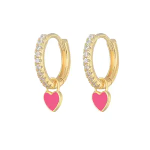 Love Heart Earrings/Golden/Barbie / Pink