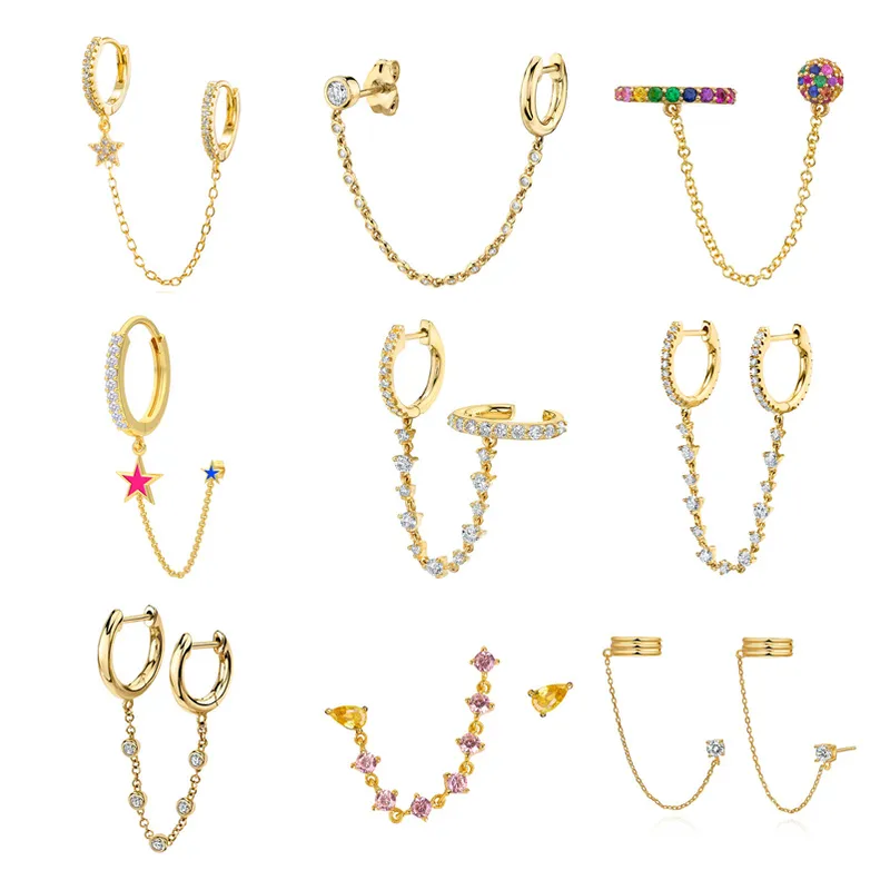 1 Piece Simple Style Commute U Shape Star Water oplets Plating Chain Inlay Copper Zircon Earrings
