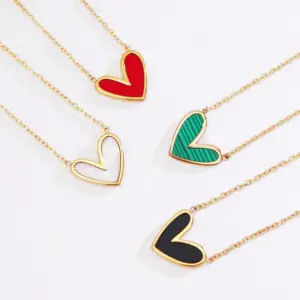 Wholesale 304 Stainless Steel Plastic Asymmetrical Heart Shape Ion Plating (IP) Acrylic 18K Gold Plated Cute Sweet Waterproof Non Tarnish Inlay Gold Pendant Necklace