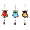 Wholesale Cross-Border Hot Selling Wind Chime Owl Iron Metal Hanging Ornaments Glass Painted Spray Paint Crafts Pendant Courtyard Garden