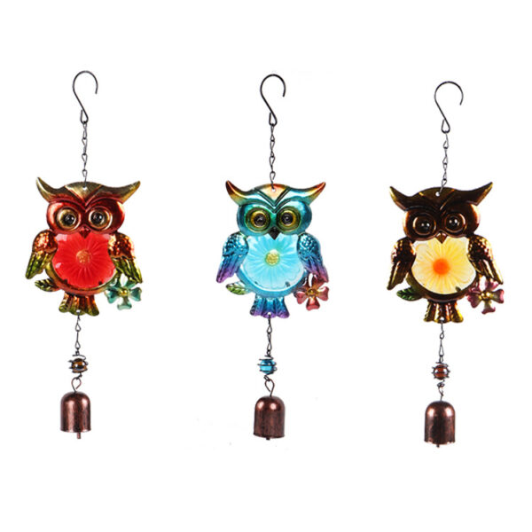 Wholesale Cross-Border Hot Selling Wind Chime Owl Iron Metal Hanging Ornaments Glass Painted Spray Paint Crafts Pendant Courtyard Garden