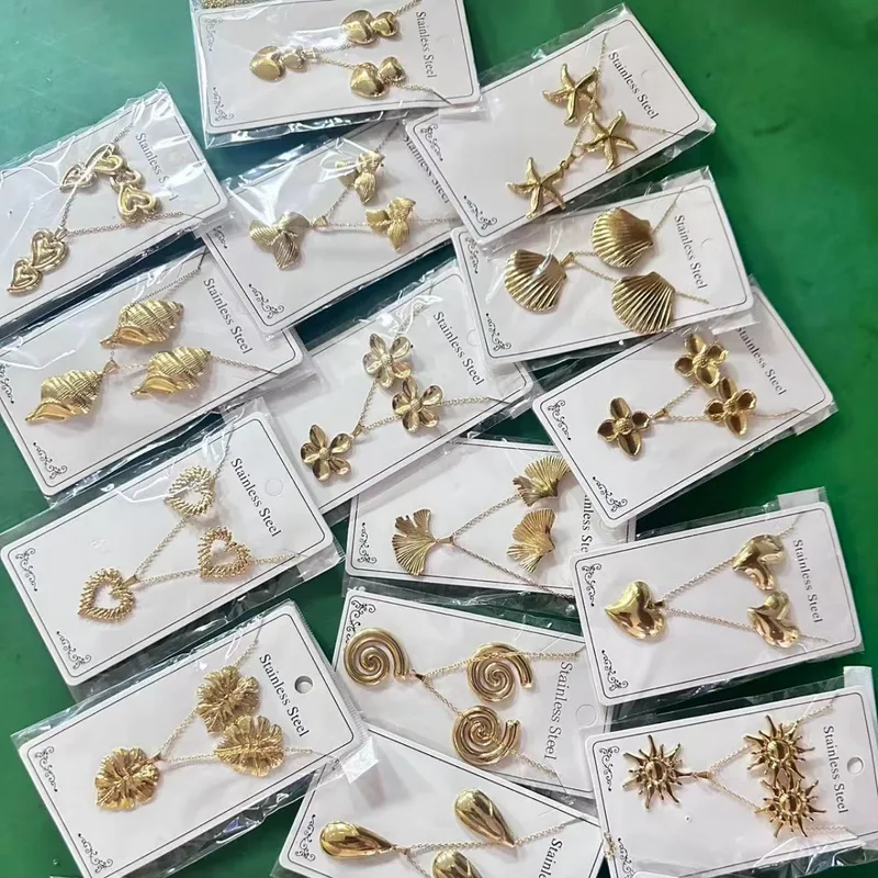 Wholesale 304 Stainless Steel Non-Fading Jewelry Set Earrings Necklace Colorful Ocean Aessories