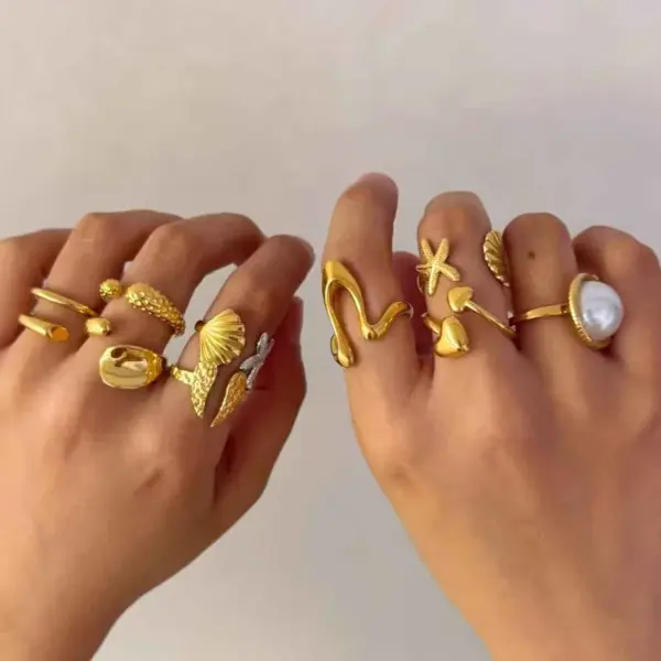 Wholesale 304 Stainless Steel 316 Stainless Steel Geometric PVD Coated Stone-Free Real Gold Plated Lady Romantic Waterproof Non Tarnish Rings