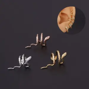 Wholesale Ear Cartilage Rings & Studs Fashion Snake Copper Plating Artificial Gemstones