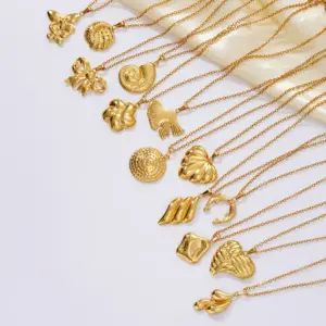 304 Stainless Steel Round Conch Heart Shape Electroplated 18K Real Gold Plated Basic Modern Style Classic Style Waterproof Non Tarnish Plating Pendant Necklace