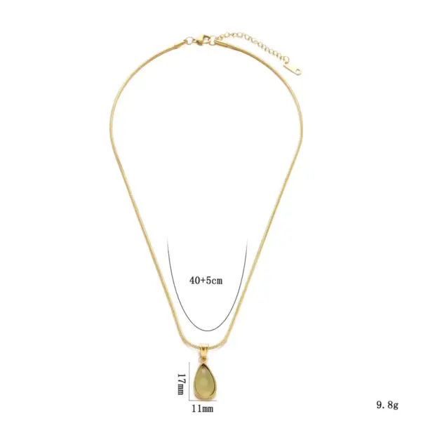 Wholesale Titanium Steel Water Drop Natural Stone Pendant 18K Gold Stainless Steel Blue Ocean Necklace Clavicle Chain Snake Bone Chain Necklace