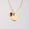 Wholesale Mirror Finish Stainless Steel Pendant Necklace Simple Personalized Round Disc Birthstone Charm Jewelry Accessory
