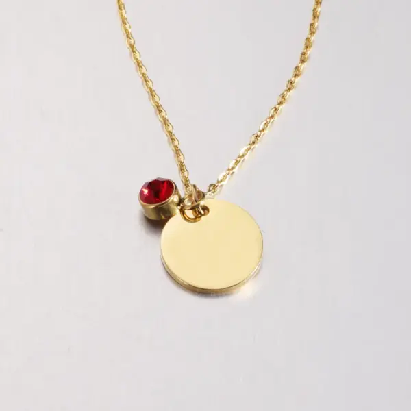 Wholesale Mirror Finish Stainless Steel Pendant Necklace Simple Personalized Round Disc Birthstone Charm Jewelry Accessory