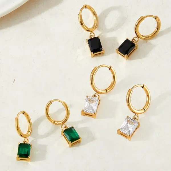 Wholesale PVD Coated Real Gold Plated 16K Gold White Gold Plated Gold Plating Square 304 Stainless Steel Fashion Waterproof Non Tarnish Earrings