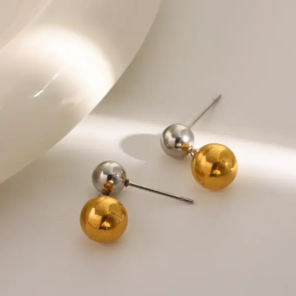 Wholesale 18K Gold Plated 304 Stainless Steel Vacuum Electroplating (In-Furnace) Round Mixed Color (Jewelry Metal Contrast Color) Luxurious Women's Suitable Contrast Color Metal Earrings