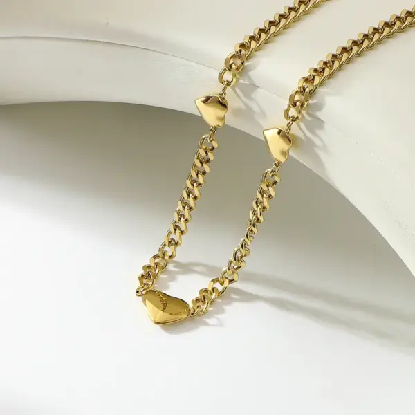 Wholesale Fashion Heart 14k Gold Stainless Steel Necklace