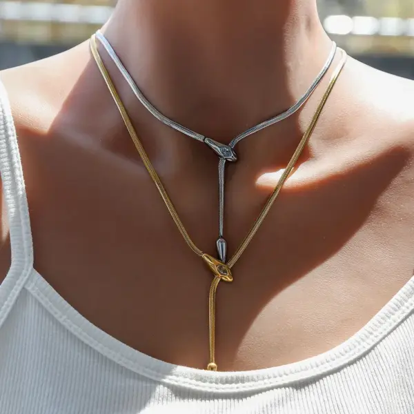 304 Stainless Steel Irregular PVD Coated Rhinestones Electroplated IG Style Basic French Style Snake Chain Lobster Trigger Clasp Closure Necklace Choker