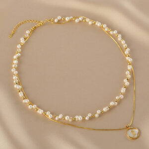 Rose double layer pearl necklace