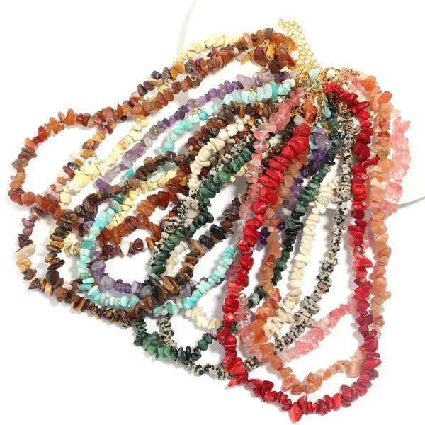 Vintage Style Geometric Natural Stone Gravel Beaded Chain Necklace In Bulk