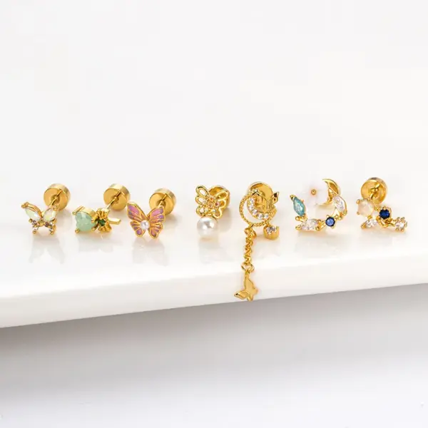 Wholesale 1 Piece 316L Stainless Steel Copper Artificial Pearls Zircon Ear Cartilage Rings & Studs Heart Shape Flower Butterfly Waterproof Non Tarnish Surgical Steel Women'S