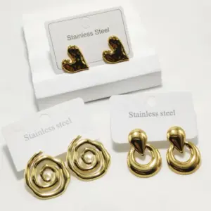 Wholesale 304 Stainless Steel Heart Shape Spiral Ion Plating (IP) Golden Plated Elegant Lady Commute Waterproof Non Tarnish Gold Ear Studs