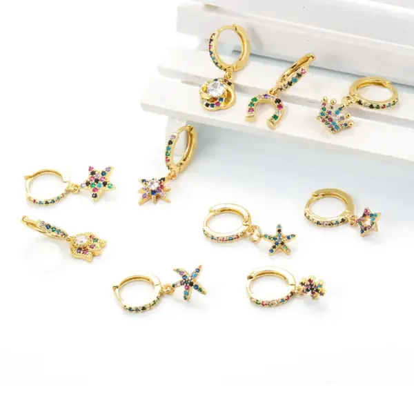 Wholesale Fashion Geometric Inlay Copper Zircon Charm Sleeper Hoop Earrings Earrings