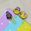 oly-6cab48150947dc29a38cfd4996585495 Wholesale Random 50pcs Little Yellow Duck Metal Soft Rubber Paperclip Bookmarks