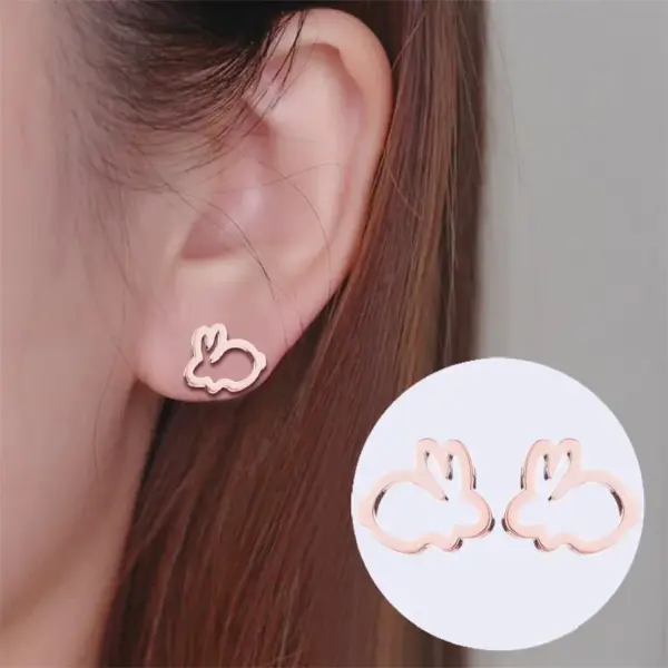 PVD Coated 18K Gold Real Gold Plated Rabbit Animal 304 Stainless Steel Japanese Style Waterproof Non Tarnish Ear Studs