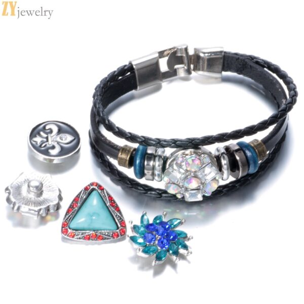 Wholesale Foreign trade jewelry four-button leather bracelet Europe and the United States hot diy bracelet pendant crystal jewelry accessories manufacturers spot