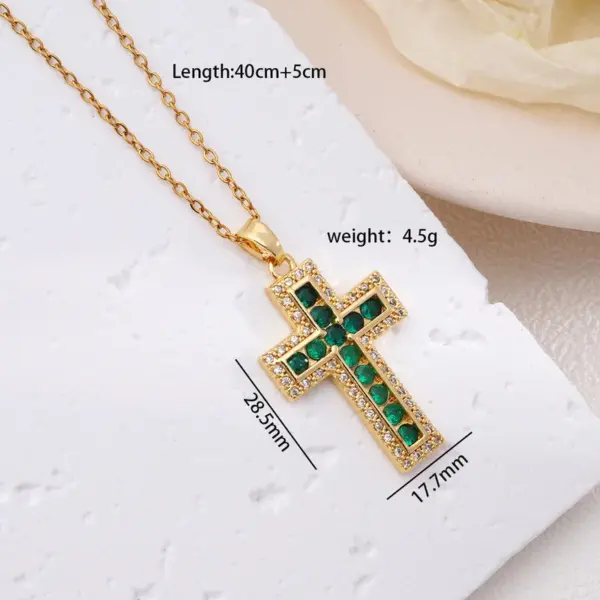 304 Stainless Steel Copper Inlay Cross Zircon Pendant Necklace