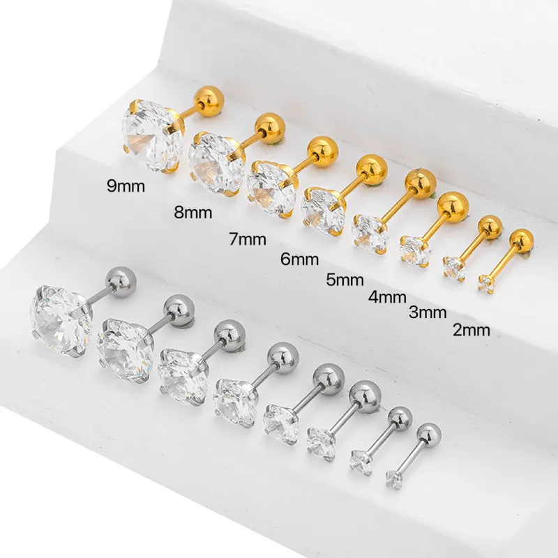 Wholesale 18K Gold Plated 316L Stainless Steel Ion Plating (IP) Zircon Round Waterproof Non Tarnish Surgical Steel Nordic Style Simple Style Classic S