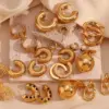 304 Stainless Steel C Shape PVD Coated Zircon 18K Gold Simple Style Waterproof Non Tarnish Green Gold Sier Ear Studs