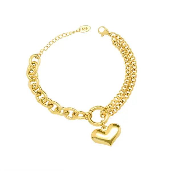 Wholesale PVD Coated Real Gold Plated 18K Gold Heart 304 Stainless Steel Fashion Waterproof Non Tarnish 304 Stainless Steel Bracelets