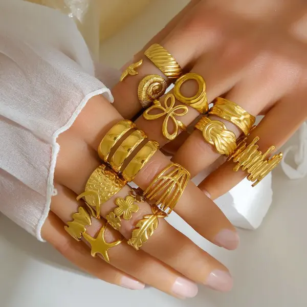 Trendy Geometric Wide Face Stainless Steel Rings Gold Plated Titanium Steel For Women Personality Hip Hop Style Adjustable Size