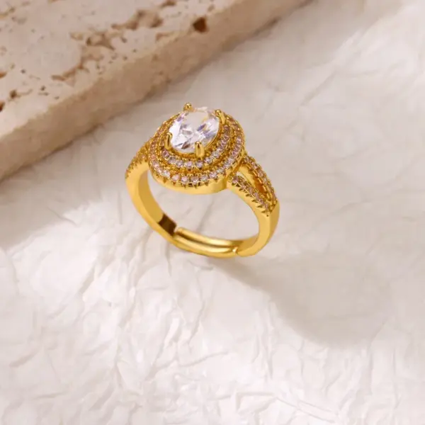 Copper U Shape PVD Coated Zircon Real Gold Plated Simple Style Waterproof Non Tarnish Plating Inlay Open Rings