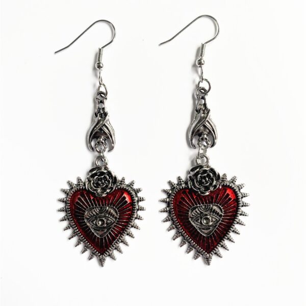 Wholesale Hot Gothic Punk Rose Wings Flower Red Oil Drops Heart-Shaped Earrings Factory Direct Sale