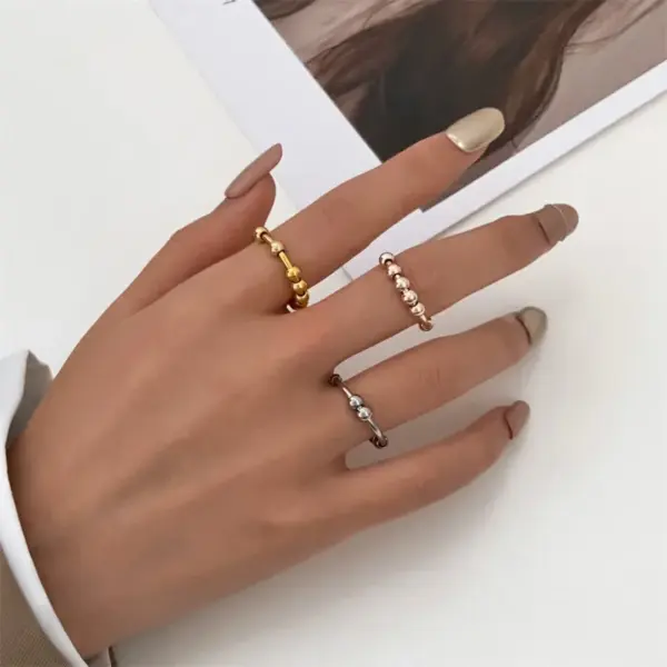 PVD Coated 14K Gold Plated Solid Color Stainless Steel Simple Style Waterproof Non Tarnish Anxiety Ring Open Ring