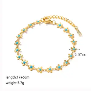 【XKB0183】Single-Sided Blue Flower Bracelet / Gold